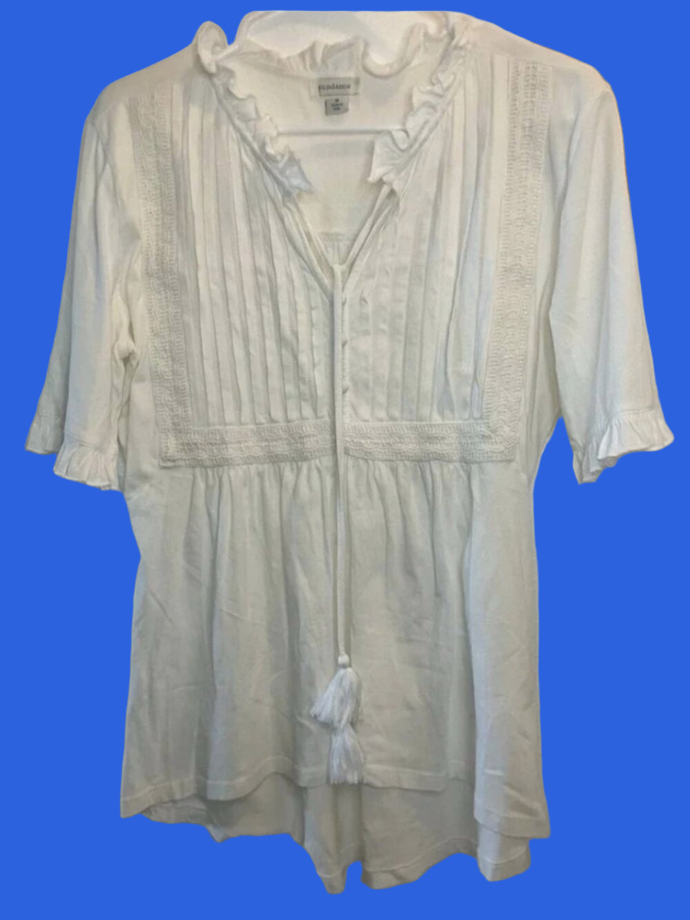 Sundance Cream Colored Ruffle Bib Peasant Blouse